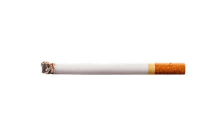 Burning cigarette with smoke against a transparent background depicting smoking