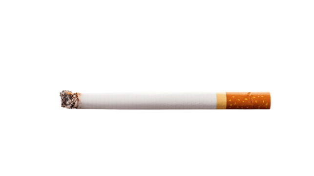 Burning cigarette with smoke against a transparent background depicting smoking