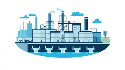 Obraz premium Clean and modern vector illustration of a water treatment plant icon flat design, minimal style