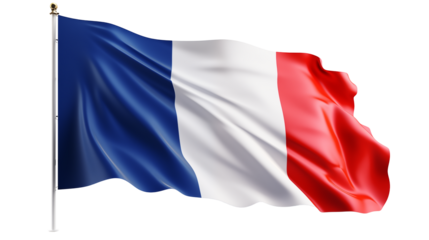 Waving French flag boasts vibrant colors on a transparent background