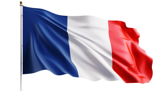 Waving French flag boasts vibrant colors on a transparent background