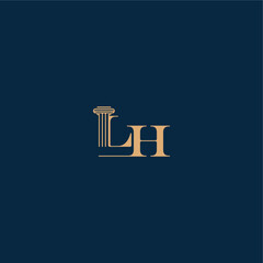 with monogram and pillar concept of elegant attorney design LH classy law logo letter