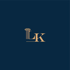 with monogram and pillar concept of elegant attorney design LK classy law logo letter