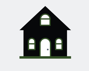 Simple black house with arched windows and door isolated on white background