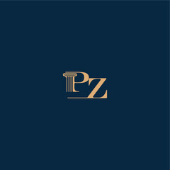 with monogram and pillar concept of elegant attorney design PZ classy law logo letter