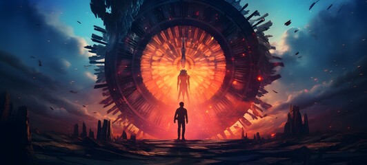 pop surreal unreal silhouettes spiral towards garuda, ai generatif