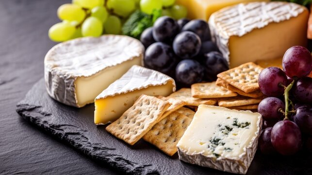 Assorted cheeses, grapes, and crackers (1)