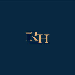 with monogram and pillar concept of elegant attorney design RH classy law logo letter