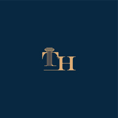 with monogram and pillar concept of elegant attorney design TH classy law logo letter
