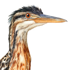 Bittern Close Up, watercolor illustration vector, isolated on a white background.