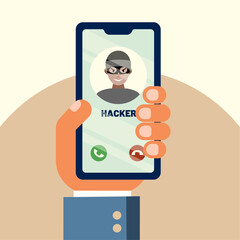Hacker phone scam fraud call vector illustration
