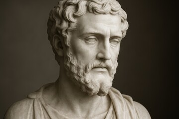 Classical marble bust of ancient Greek philosopher with dignified expression