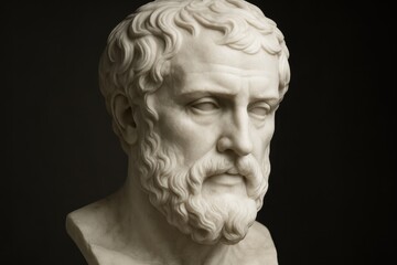 Classical marble bust of ancient Greek philosopher with dignified expression