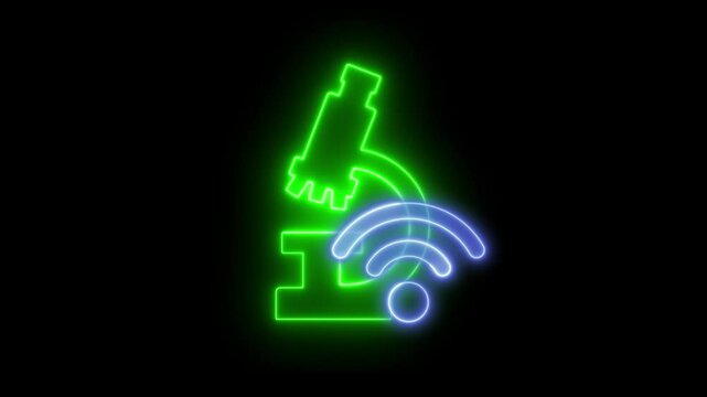 Animation of a neon light effect icon of a microscope and a Wi-Fi sign