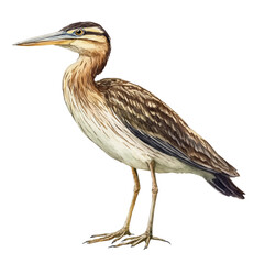 Bittern Close Up, watercolor painting vector, isolated on a white background.