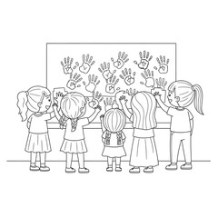 Happy children creating handprints on a board isolated on transparent background