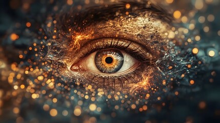 Surreal Close-Up of a Human Eye Exploding with Energy and Light, Abstract AI Art with Mixed Elements of Fire and Water, Futuristic Vision Concept in High Detail and Depth