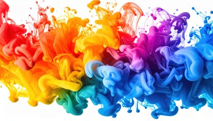 Abstract Rainbow Ink Explosion On White Background