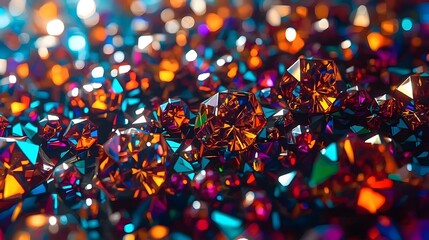 Colorful Abstract Geometric Sphere Surrounded by Vivid Triangular Glass Shapes, Futuristic Fractal Design with Reflections and Depth, AI Generated Modern Art Background