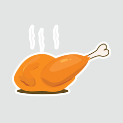 Roasted Chicken - Vector Sticker. Hot and steaming roasted chicken illustration. Great for food-themed stickers, menus, restaurant decor, and culinary designs