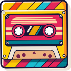 Bright retro cassette tape illustration for a music sale with white background.