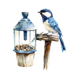 Naklejka premium watercolor of Bird Feeders, vector, isolated on a white background.