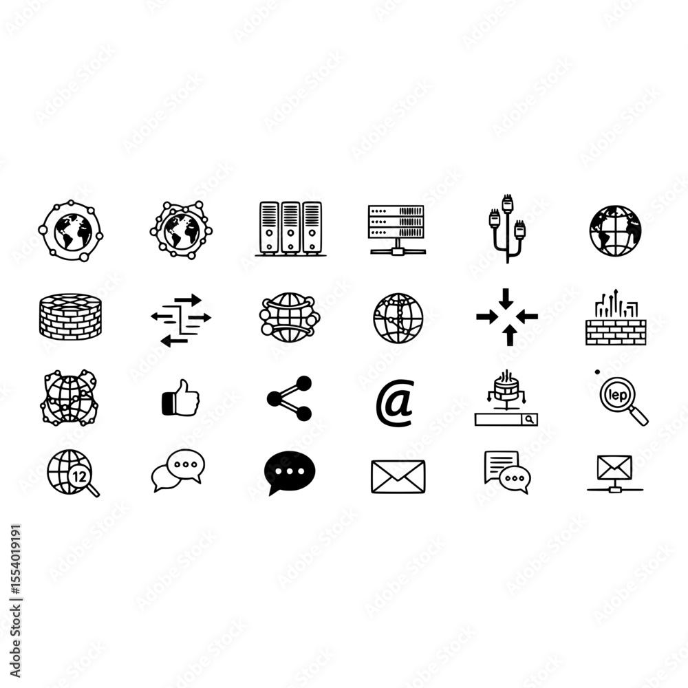 Fototapete Network server data global connection communication database share email like search icon set vector graphic design
