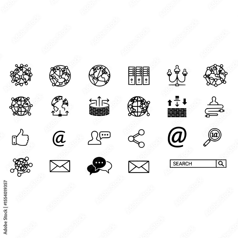 Aufkleber network internet connection communication server email search share data globe security icon vector 