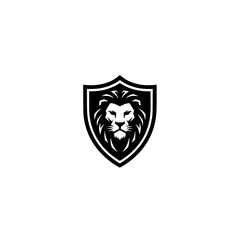 Lion head shield logo design vector illustration animal king predator security emblem graphic template icon