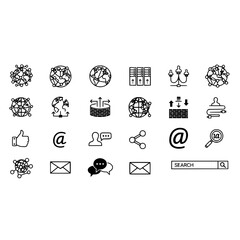 Network internet connection communication server email search share data globe security icon vector design set