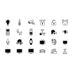 Smart home automation system iot devices security technology light temperature control and appliances vector icon set