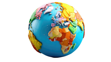 Globe of Colorful Nations: A vibrant and artistically crafted globe showcases a representation of the world's countries in vivid color, symbolizing global diversity, unity, and interconnectedness.