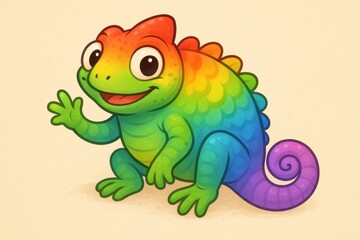 Obraz premium Adorable cartoon chameleon mascot with colorful scales and playful expression banner design