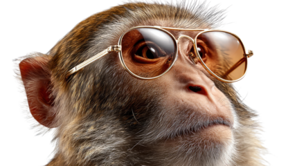 Monkey's Cool Shade: A close-up of a monkey wearing sunglasses, exuding a playful, human-like personality, and creating a humorous visual