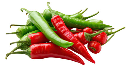 Vibrant Chili Peppers: A captivating display of fiery red and verdant green chili peppers, showcasing their rich colors and varied textures in a photorealistic composition.