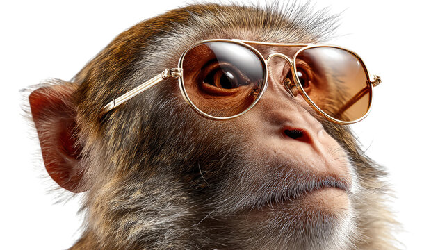 Monkey's Cool Shade: A close-up of a monkey wearing sunglasses, exuding a playful, human-like personality, and creating a humorous visual