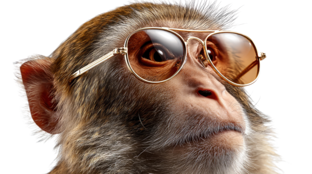 Monkey's Cool Shade: A close-up of a monkey wearing sunglasses, exuding a playful, human-like personality, and creating a humorous visual