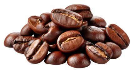 Roasted Coffee Beans: Rich, dark roasted coffee beans, showcasing their deep brown color and natural texture, ready to be brewed into a delicious cup.