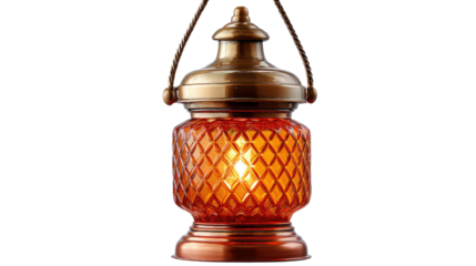 Radiant Lantern: A close-up, warm-toned shot showcasing a vintage-style lantern with an orange hue, radiating gentle light and exuding a sense of warmth and nostalgia.