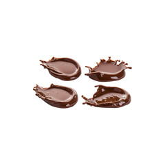  Delicious Melted Chocolate Splashes in Motion Isolated on White Background