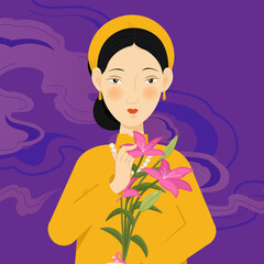 Beautiful Vietnamese girl national costume vector art
