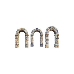  Set of Ancient Stone Archways with Weathered Texture Isolated on White Background