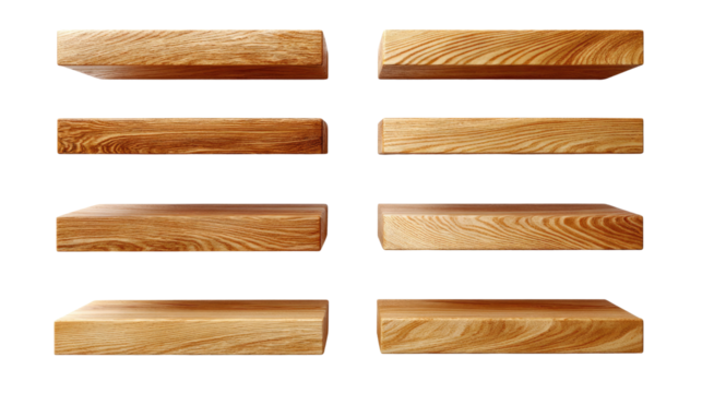 Wooden Blocks Collection: Eight identical light brown wooden blocks arranged neatly in a grid pattern against a white background.