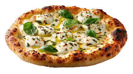 Margherita Pizza: An overhead shot captures a delicious margherita pizza with fresh basil and mozzarella, offering a classic culinary experience. 