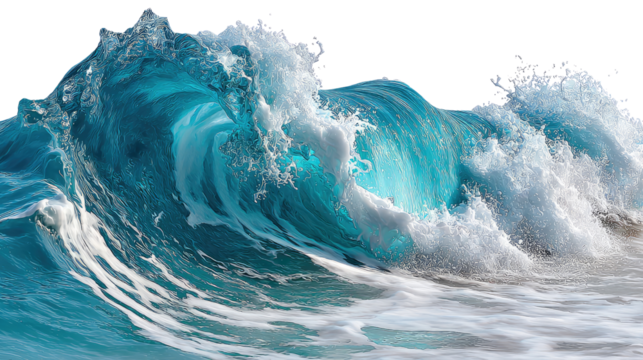 Wave: A majestic wave unfolds, its cerulean waters cresting and crashing with dynamic power, revealing the raw beauty of the ocean's surge. A visual symphony of water.