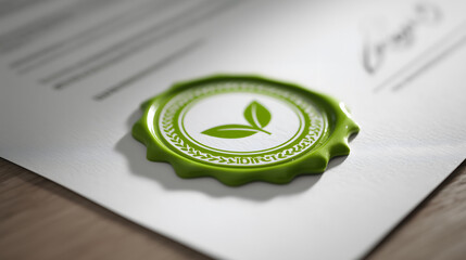 Green energy certificate document featuring official seal, symbolizing sustainability and environmental responsibility