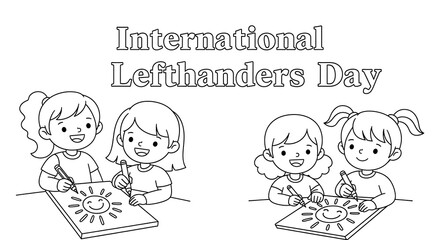 International left handers day celebration with children drawing suns isolated on transparent background