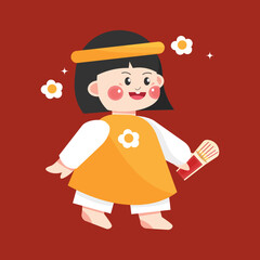 Cute Vietnamese girl wearing ao dai traditional dress vector illustration