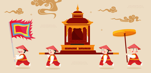Vietnam traditional palanquin procession vector illustration