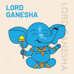 Hindu elephant deity Ganesha cultural icon flat design